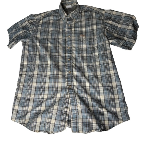Carhartt Men’s Blue Essential Plaid Button Down Short Sleeve Work Shirt - Picture 1 of 5